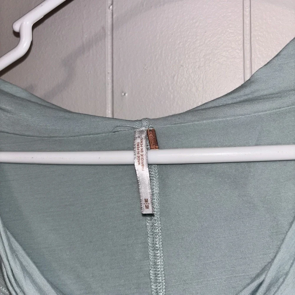 Free People Sea Blue Green Long‎ Sleeve Fitted Tencel Shirt Running Late Top Med